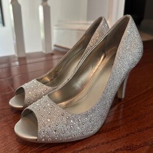 Style & Co Silver Sparkle Peep-Toe Heels